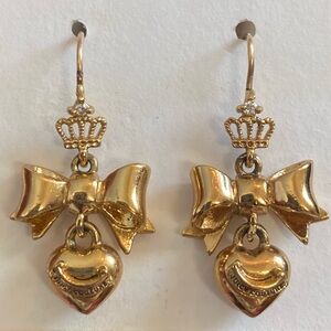 Juicy Couture Gold Drop Earrings Heart Bow Crown from Original JC Jewelry Line
